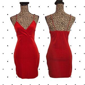 Red soft velvety feel mini dress with spaghetti straps